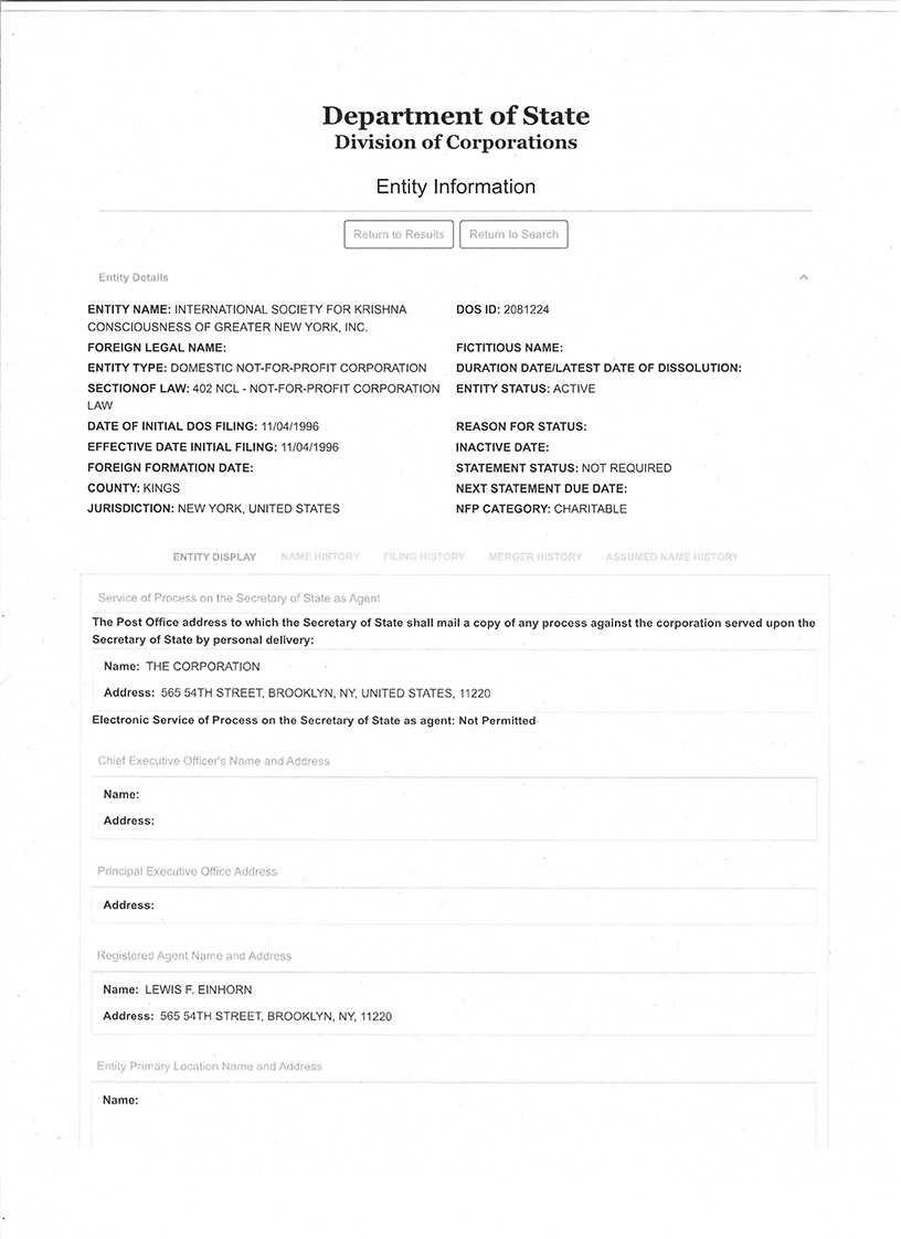 A false organization illegally using the ISKOKON name, registered as a non-profit organization on 2nd Avenue, in 1999.